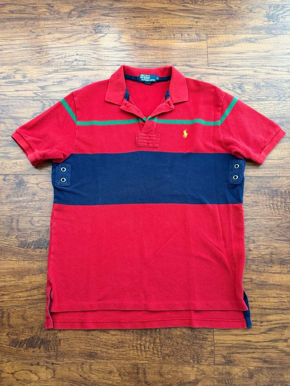 Vintage Polo Ralph Lauren Striped Mesh Pique Polo Shirt with Underarm Vents